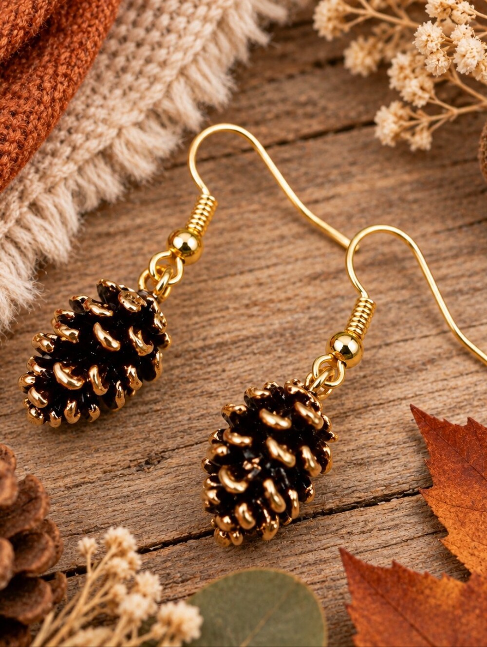 ANTHROPOLOGIE GOLDEN PINECONE DROP EARRINGS